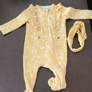 Jessica Simpson Yellow and White Ruffled Footie One Piece